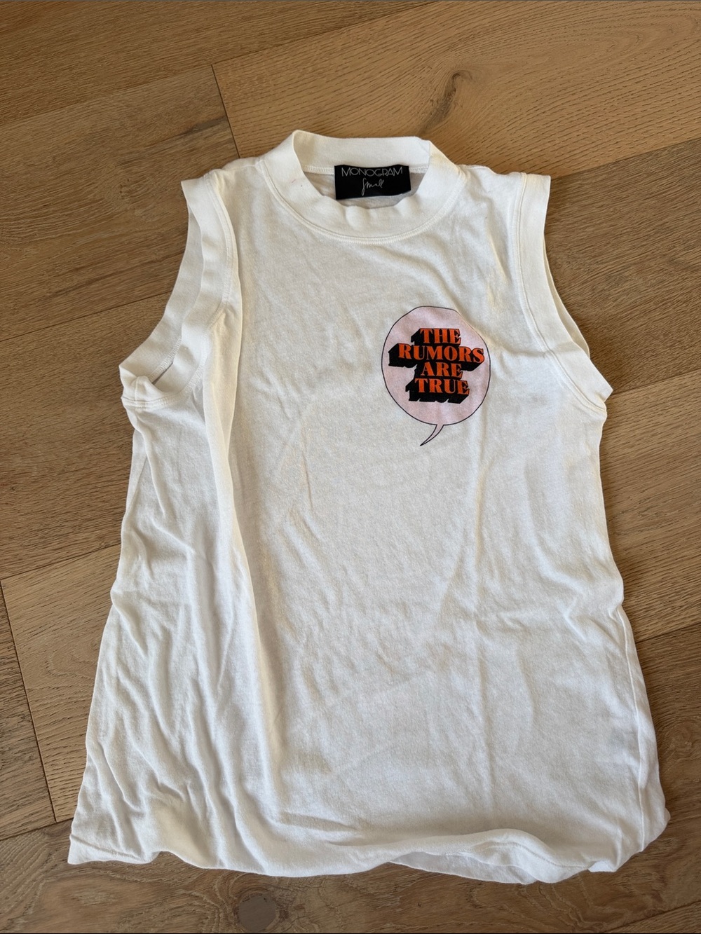 Monogram Paint White Sleeveless Graphic Tank - "The Rumors Are True"